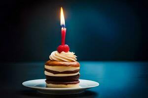 a small cake with a candle on top. AI-Generated photo