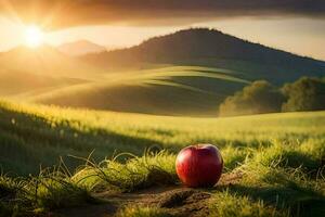 the apple in the field. AI-Generated photo