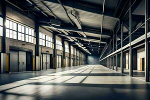 an empty warehouse with lots of windows. AI-Generated photo