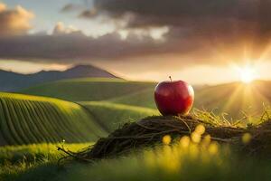 the apple in the field. AI-Generated photo