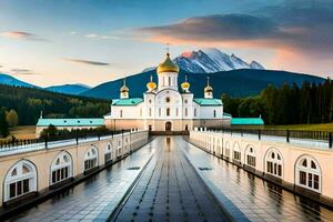 the cathedral of the russian orthodox church in the mountains. AI-Generated photo