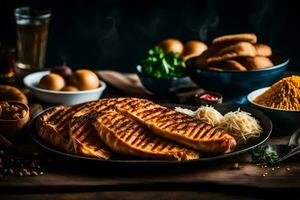 grilled chicken breast on a plate with spices and other ingredients. AI-Generated photo