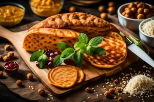 waffles with nuts and spices on a cutting board. AI-Generated photo