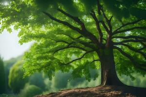 un árbol es en pie en el medio de un campo. generado por ai foto