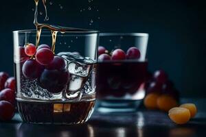 a glass of wine with grapes and ice. AI-Generated photo