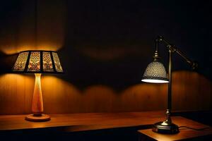a lamp and a lampshade on a table. AI-Generated photo