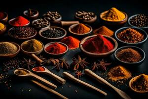 spices and spices on a black background. AI-Generated photo