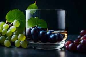 uvas y vino en un vaso. generado por ai foto