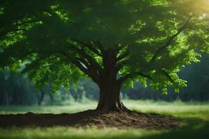 un árbol es en pie en el medio de un campo. generado por ai foto