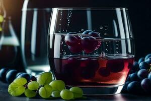 a glass of wine with grapes and grapes. AI-Generated photo