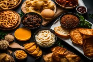 various types of food on a table. AI-Generated photo