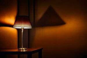 a lamp on a table in front of a wall. AI-Generated photo