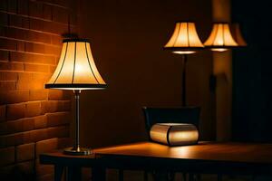 a table lamp and a lamp on a table. AI-Generated photo