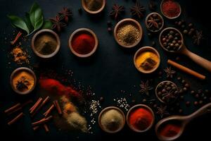 spices and spices on a black background. AI-Generated photo