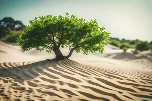 un solitario árbol en el desierto. generado por ai foto