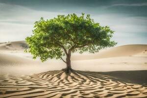 un solitario árbol en el desierto. generado por ai foto