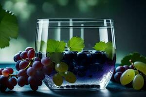 grapes in a glass of water. AI-Generated photo