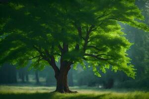 foto fondo de pantalla el cielo, árboles, césped, verde, árbol, el bosque, el bosque,. generado por ai