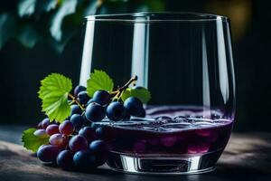 a glass of purple grape juice on a wooden table. AI-Generated photo