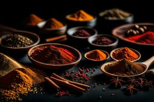 spices and spices on a black background. AI-Generated photo