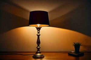 a table lamp with a black shade on it. AI-Generated photo