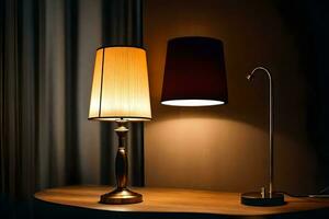 un mesa lámpara y un lámpara en un mesa. generado por ai foto