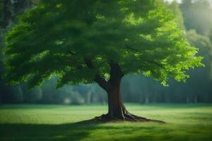 un árbol es en pie en el medio de un campo. generado por ai foto