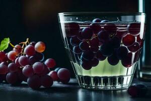 a glass of wine with grapes in it. AI-Generated photo