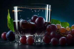 grapes and water in a glass. AI-Generated photo