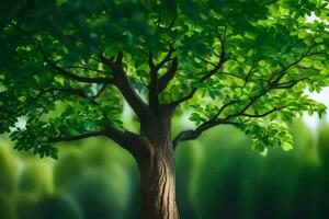 un árbol es mostrado en frente de un verde antecedentes. generado por ai foto