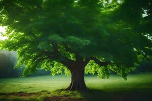 un árbol en el medio de un campo. generado por ai foto