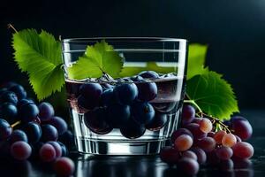 grapes in a glass with leaves. AI-Generated photo
