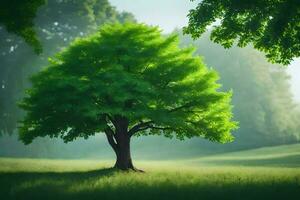 un árbol en el medio de un campo. generado por ai foto