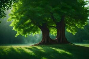 photo wallpaper the tree, nature, the forest, the sun, the trees, the green,. AI-Generated