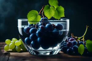 grapes in a glass bowl on a dark table. AI-Generated photo