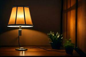 a lamp on a table in a room. AI-Generated photo