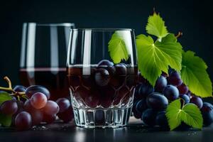 uvas y vino en un vaso. generado por ai foto