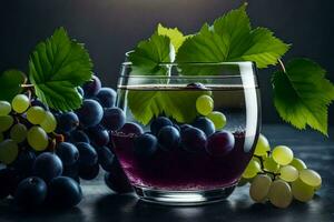 uvas y agua en un vaso. generado por ai foto