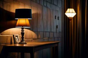 a lamp is sitting on a table next to a lamp. AI-Generated photo