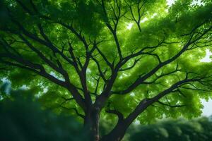 a tree is shown in a green field. AI-Generated photo