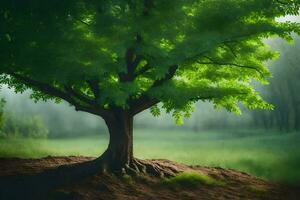 un árbol en el medio de un campo. generado por ai foto