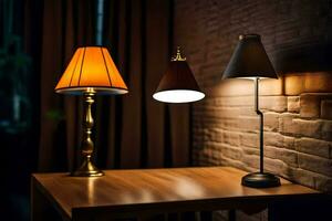 a table with a lamp on it and a lamp on the wall. AI-Generated photo