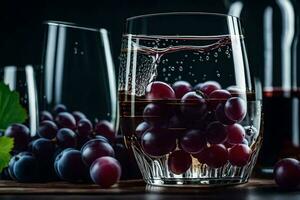 grapes in a glass with water and wine. AI-Generated photo