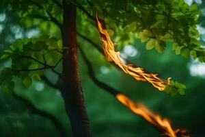 a tree with flames coming out of it. AI-Generated photo