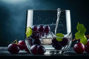 water pouring into a glass of grapes. AI-Generated photo
