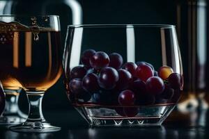 grapes in a glass and a bottle of wine. AI-Generated photo