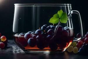 a glass of wine with grapes in it. AI-Generated photo