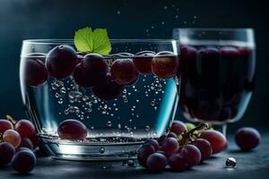 uvas en un vaso de agua. generado por ai foto