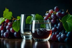 two glasses of wine and some grapes on a dark background. AI-Generated photo