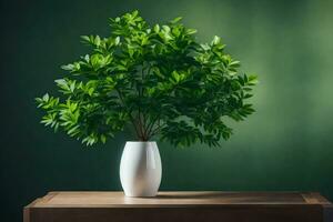 a white vase with a green plant in it. AI-Generated photo